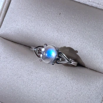 Moonstone Prstan srebro 925 kristalno čisto modro svetlobo intenzivno preprosta gospa obroč 384