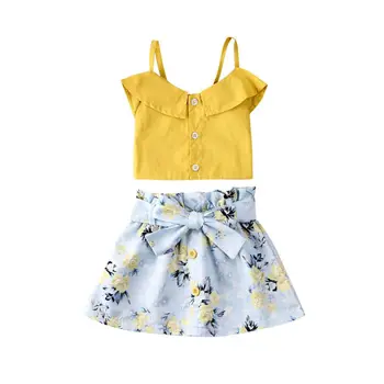 1-5Y Malčka Otrok Baby Dekle Ruffle Zanko Vrhovi Hlače +Cvjetnim Tiskanja Lok Krilo 2PCS Obleke Obleke 2020 Poletje