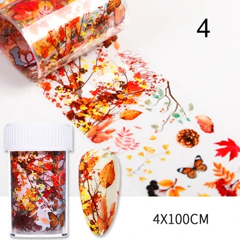 1 Roll Folije Javor Listi Sivke Pisane Rože Jeseni Prenos Nalepke, Papir Mix Vzorec DIY Nail Art Odlikovanja