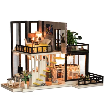 10 Vrste DIY Lutka Hiša s Pohištvom Otroke, Odrasle, Mini Lesene Lutke Gradnje Model Gradnjo Kompleti Lutka hiša Igrača