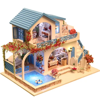 10 Vrste DIY Lutka Hiša s Pohištvom Otroke, Odrasle, Mini Lesene Lutke Gradnje Model Gradnjo Kompleti Lutka hiša Igrača