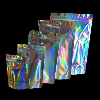100 kozarcev Elegantno Hologram Aluminijasto Folijo Ziplock Vrečko Trgovini na Kavo v Zrnju Prigrizek Stranka Darilni Paket Vrečko Toplote Zaprti Vrečko