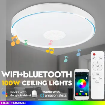 100W Sodobni LED Smart Stropne Luči WiFi APP Nadzor bluetooth Glasbe Svetlobe RGB Led Zatemnitev Stropne luči za dnevno Sobo, Spalnico