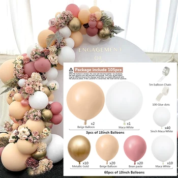 105pcs Macaron Latex Balon Garland Arch Kit Verige Bež Bela Kombinacija Baby Tuš Rojstni dan Poroka Poročni Dekoracijo