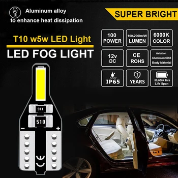 10Pcs T10 LED W5W 194 168 Auto Lučka za Parkirni prostor Svetlobe Potrditev Dome Branje svetlobe v Notranje Trunk Lučka Bela, 6000K