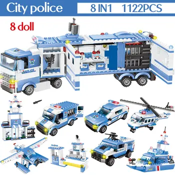 1122pcs City Policijska Postaja gradniki Združljiv Mesto SWAT Ekipa Tovornjak Helikopter Bloki Igrače Za Fante, Otroci