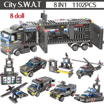 1122pcs City Policijska Postaja gradniki Združljiv Mesto SWAT Ekipa Tovornjak Helikopter Bloki Igrače Za Fante, Otroci