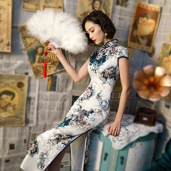 13 Color Plus Velikost 4XL Kitajske Obleke Cheongsam Sodobne Dolgo Ženski Svile Kitajski Slog Qipao Obleko Elegantno Tradicionalna Oblačila