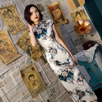 13 Color Plus Velikost 4XL Kitajske Obleke Cheongsam Sodobne Dolgo Ženski Svile Kitajski Slog Qipao Obleko Elegantno Tradicionalna Oblačila