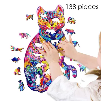 138 Kosov, Lesene Sestavljanke, Uganke Za Odrasle, Otroci Skrivnostno Mačka DIY Vsak Kos Je Žival Oblikovan Puzzle Interaktivne Igre, Igrače
