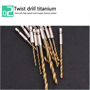 13pcs/nastavite na 1,5-6,5 mm HSS Heksagonalna Titanium obložene Drill Bit Set 1/4 Hex Kolenom Twist Sveder za Les Kovino Set Orodja