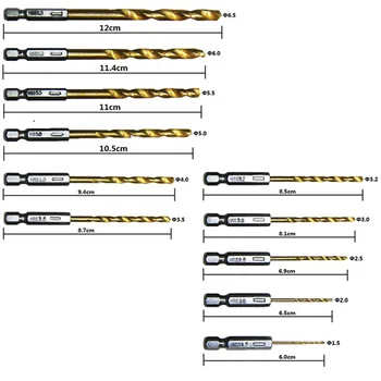 13pcs/nastavite na 1,5-6,5 mm HSS Heksagonalna Titanium obložene Drill Bit Set 1/4 Hex Kolenom Twist Sveder za Les Kovino Set Orodja
