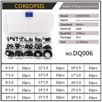 150pcs PGD DIY NBR Tesnilnimi O-obročki za Pranje Zamenjava Trajne Gume O Obroči CS1mm 1,5 mm 1.9 mm 2,4 mm OD 6-30 mm 15 Velikosti DQ006