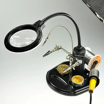 16 SMD LED Svetloba Pomaga Roke Lupo Spajkalna Postaja, 2.5 X Povečevalno Steklo Stojalo z Aligator Posnetke, na primer s spajkanjem Imetnika