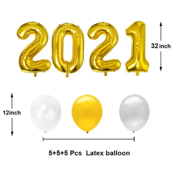 16pcs 32inch Število 2021 Folija Balon Srečno Novo Leto Večer, Božični Okraski Stranka Dekor za Dom Prelivanje Baloni