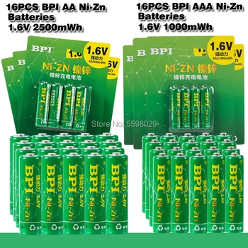 16pcs BPI 1,6 V 2500mWh AA Baterija za ponovno Polnjenje + 4pack/16Pcs 1000mWh AAA Polnilne Baterije 523