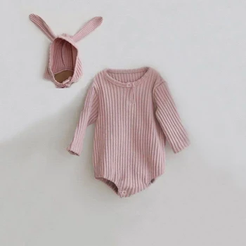 2 Kos Baby Boy Girl Romper + Klobuk Mehko Bombažno Dolgimi Rokavi Za Malčke Igralne Obleke Newborn Baby Obleko Oblačila Otroška Noša