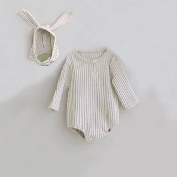 2 Kos Baby Boy Girl Romper + Klobuk Mehko Bombažno Dolgimi Rokavi Za Malčke Igralne Obleke Newborn Baby Obleko Oblačila Otroška Noša