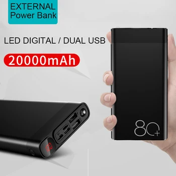20000mAh Moči banke Zunanje Baterije Prenosni Mobilni telefon Powerbank 2 USB za Xiaomi mi iphone 11 8 Samsung Mobilni Telefon Huawei