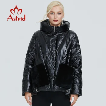 2019 Astrid zimska jakna ženske črni sijajni moda plašč plišastih šivanje velik žep design toplo black ženske parka AR-9231