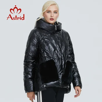 2019 Astrid zimska jakna ženske črni sijajni moda plašč plišastih šivanje velik žep design toplo black ženske parka AR-9231