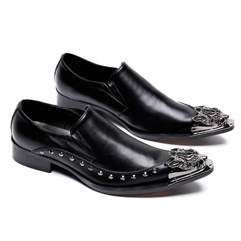 2019 Brezplačna Dostava Haopuvsen blagovno znamko ročno moških loafers moški modni usnje črna poslovno obleko, čevlji za moške velikost stanovanja