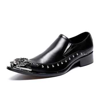 2019 Brezplačna Dostava Haopuvsen blagovno znamko ročno moških loafers moški modni usnje črna poslovno obleko, čevlji za moške velikost stanovanja
