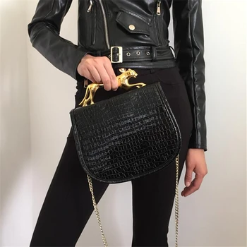 2019 znana blagovna znamka modne ženske torbice retro Aligator pu usnje crossbody vrečke ramo torbe, Kovinski Leopard Ročaj tote vrečke
