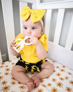 2020 Baby Poletnih Oblačil, Newborn Baby Dekle Cvetlični Oblačila Kratek Rokav Romper Jumpsuit+Sončnično Tutu Hlače 3Pcs Obleke Set