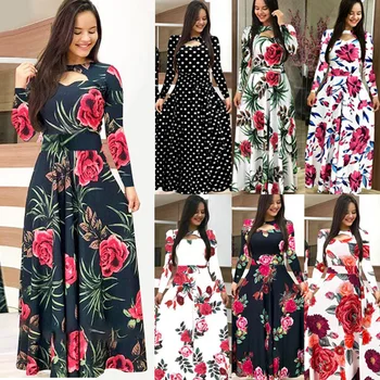 2020 Elegantne Poletne Ženske noše Priložnostne Bohemia Cvet Tiskanja Maxi Obleke, Modni Votlih Iz Tunika Vestidos Obleko Plus Velikost 5XL