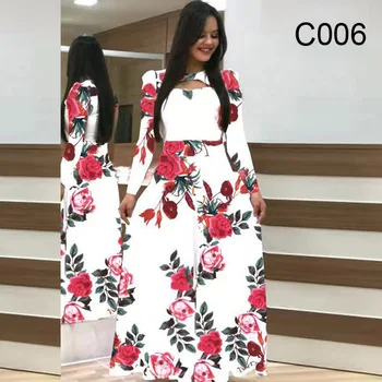 2020 Elegantne Poletne Ženske noše Priložnostne Bohemia Cvet Tiskanja Maxi Obleke, Modni Votlih Iz Tunika Vestidos Obleko Plus Velikost 5XL