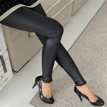 2020 Fashion Sexy Tanko Črno Dokolenke Calzas Mujer Leggins S-3XL Visoko Pasu, Umetno Usnje Dokolenke Stretchy Push Up Plus Velikost