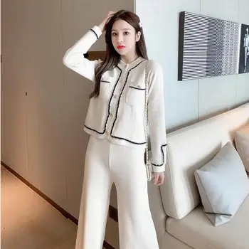 2020 jeseni in pozimi moda debutante Xiaoxiangfeng dolgimi rokavi pulover, jakna tanke noge hlače modni obleko, dvodelno,