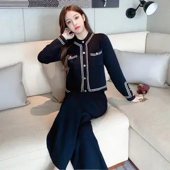 2020 jeseni in pozimi moda debutante Xiaoxiangfeng dolgimi rokavi pulover, jakna tanke noge hlače modni obleko, dvodelno,
