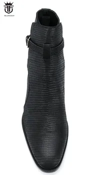 2020 kajenje usnja moške škorenjčki sponke traku Chelsea Škornji vzorec Čevlji točke toe Moške stranke čevlji z nizko peto poroko botas