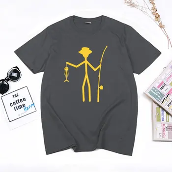 2020 Kul Smešno T-Shirt Moški Visoke Kakovosti Tees za Moške Ribič Stick Slika, Držite Kosti Rib O Vratu Bombaža, Kratek Rokav T Shirt