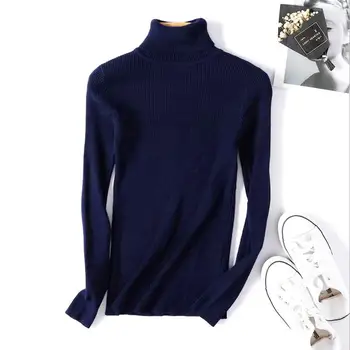 2020 Moda Turtleneck Ženske pulover visoko elastična Trdna pulover ženske, vitko in seksi tesen Dno Pleteni Pulover CZ246