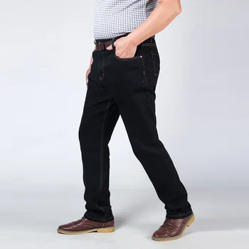 2020 Moške Jeans Business Casual Straight Fit Slim Črne Kavbojke Stretch Traper Hlače Hlače Classic Plus Velikost 42 44 46 48
