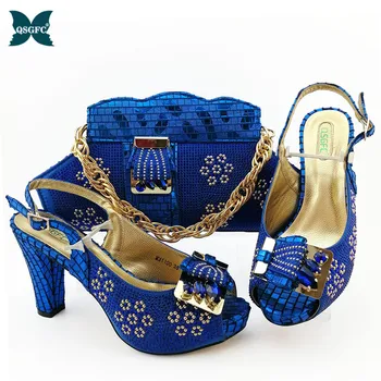 2020 Nove ženske poročni čevlji Royal blue Nov Prihod Gospe italijanski dizajn Čevlja in Vrečko Nastavite Okrašena z Nosorogovo za stranke