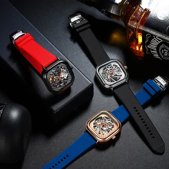 2020 novih moških samodejni watch top blagovne znamke luksuzni silikonski trak votlih Švicarski kvadratnih top ten ure