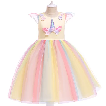 2020 Novo Leto Dekle Cvet Dekle Obleko Samorog Otrok Nositi Princesa Dekle Oblačenja Noša Poročno Obleko Srčkan Priložnostno Obleko