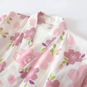2020 Svoboden Sakura Tiskanja Pižamo Niz Japonskih Kimonos Pijama Mujer Ženska Pyjama Femme Poletje Bombažne Gaze Lep Dom Služijo Obleko