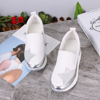 2020 Udobje Creepers Bling Loafers Srebro Platforma Čevlji Ženska Zdrsne Na Swing Ženske Stanovanj Čevlji Zapatos De Mujer