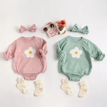 2021 Baby Dekle Pomlad bodysuit Z Glavo Novorojenčka Otroci Girls srčkan Cvet tiskanja Jumpsuit Sweet princess obleke