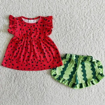 2021 Lubenica Tiskanje Baby Dekleta Poletje Obrabe Undulacija Sleeve Majica Ruffle Hlače Obleko Otroci Oblačila Na Debelo Butik