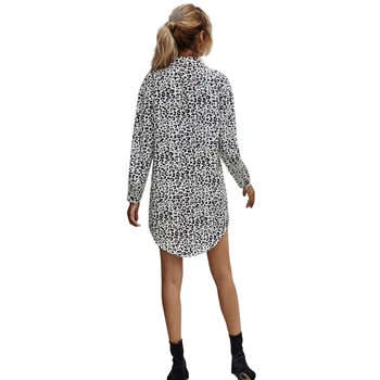 2021 Modo Jeseni Rokavi Ženske Street Fashion Stranka Obleke, Elegantne Zavoj navzdol Ovratnik Gumbi Svoboden Leopard Tiskanja Obleko