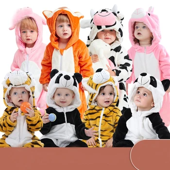 2021 Pozimi novorojenčka Oblačila ropa bebe Fox Krava Pižamo Fant, igralne obleke Otroci Panda Kostum Za Dekle Dojenčka Jumpsuit 3 9 12 Mesec