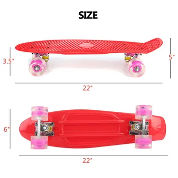 22 Palcev Štiri kolesa Mini Longboard Pastelne Barve Skate Board Utripajoča Luč skateboard z LED Utripa Kolesa Retro Skateboard