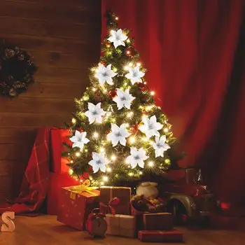 24pcs Božič Cvet Simulacije Zlato v Prahu Cvet Christmas Tree Okraski Cvet Zlatega Prahu Božič Cvet (Srebrni)