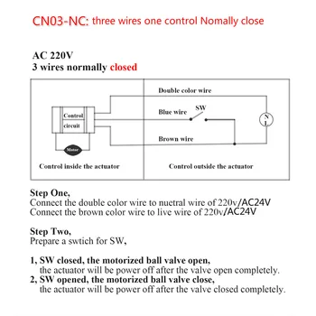 3 način, AC220V/24V 5/12V/24V medenina Motorizirani kroglični ventil Električni krogelni ventil električni pogon DN15 - DN40 Nomally odpiranje /zapiranje
